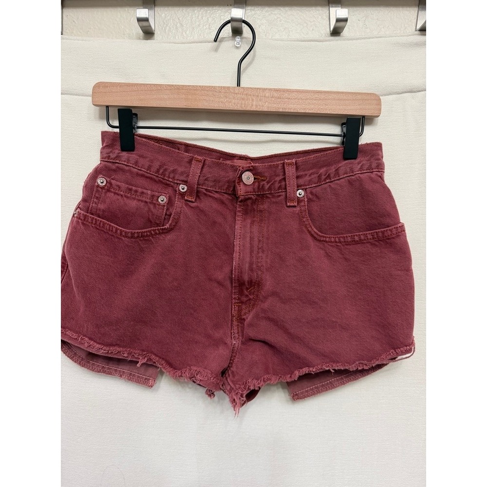 Levi's 569 Cut Off Denim Shorts Brick Red Frayed Raw Hem Women 8 29 Vintage